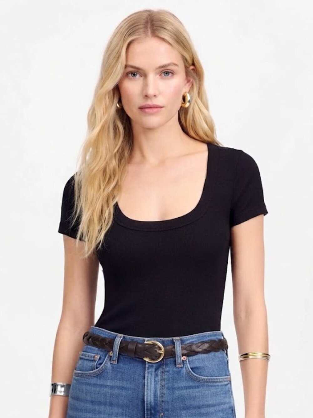 Madewell (Re)generative Cotton Ribbed Scoopneck Tee Black Size XXS NWT